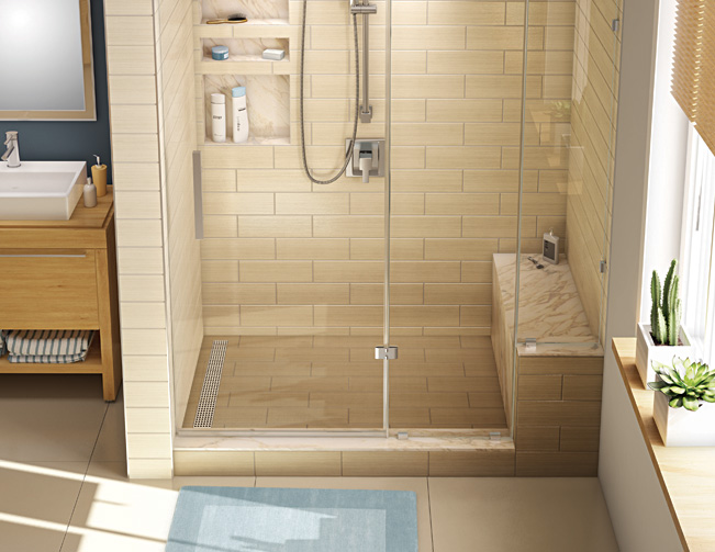 beige tiled shower