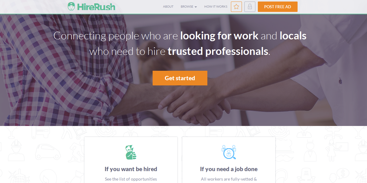 HireRush.com front page