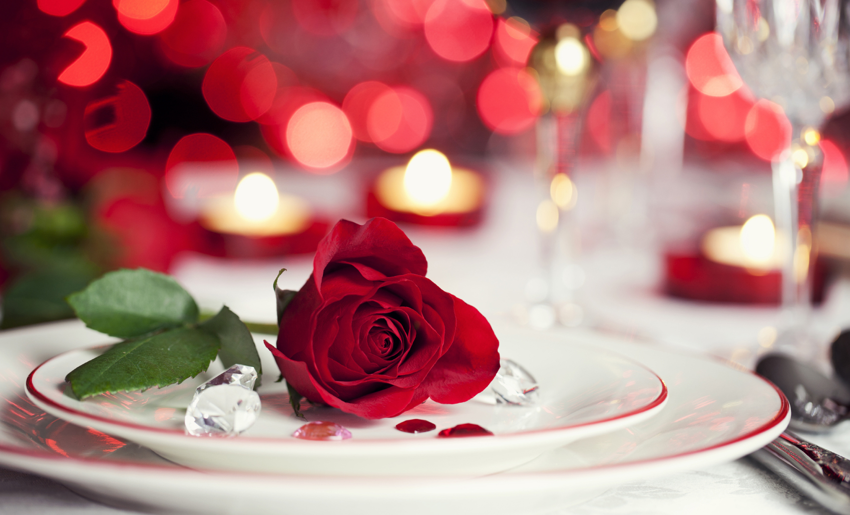 valentines-dinner plate with a rose