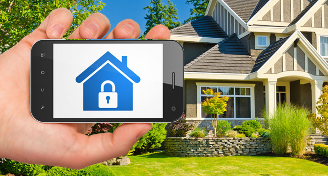 house and phone with home security app