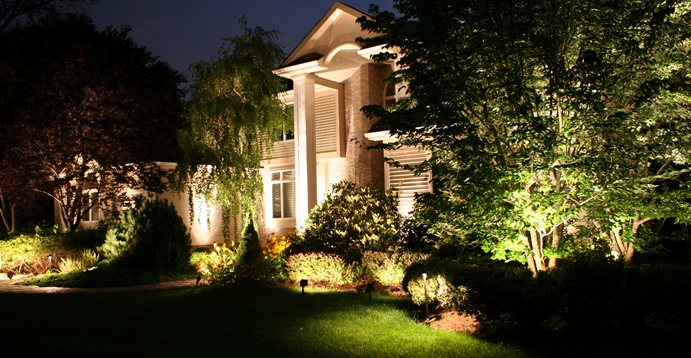 house with landscape lights