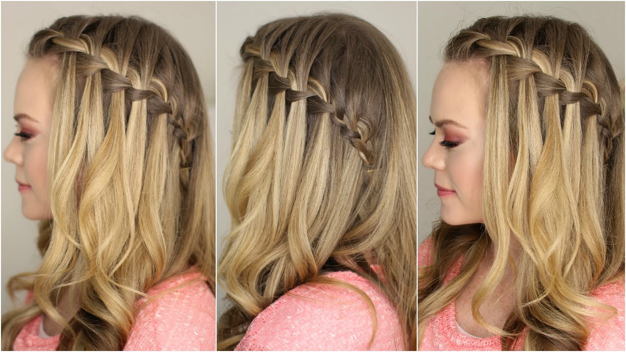 waterfall braids curly prom hairstyle