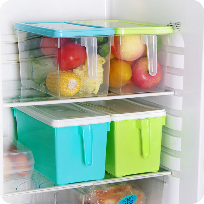 containers with handles to keep the fridge organized