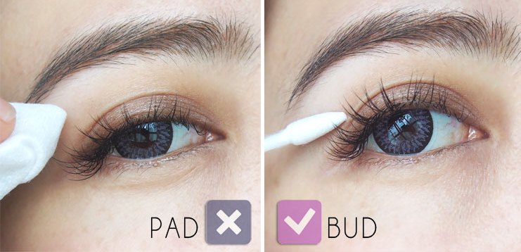 using cotton bud instead of pad to take off eye makeup while having eyelash extensions on