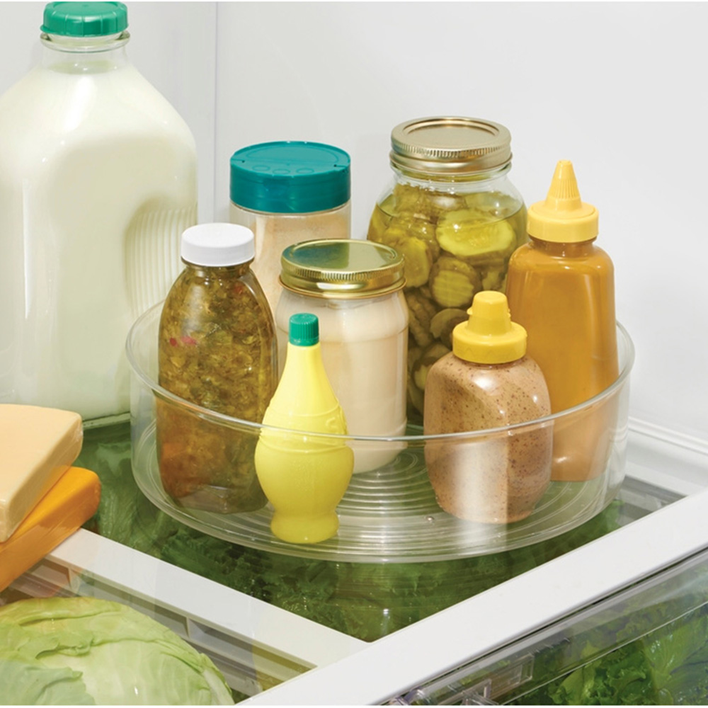 turntable with condiments in fridge