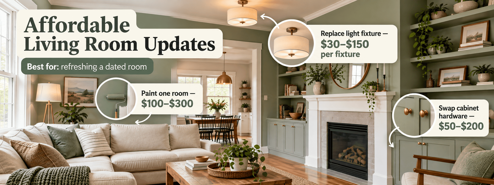 Home improvement on a budget freshly painted living room with new lighting