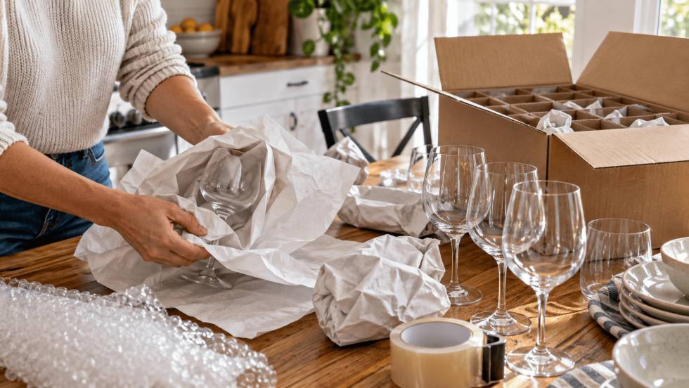 how to pack glasses for moving