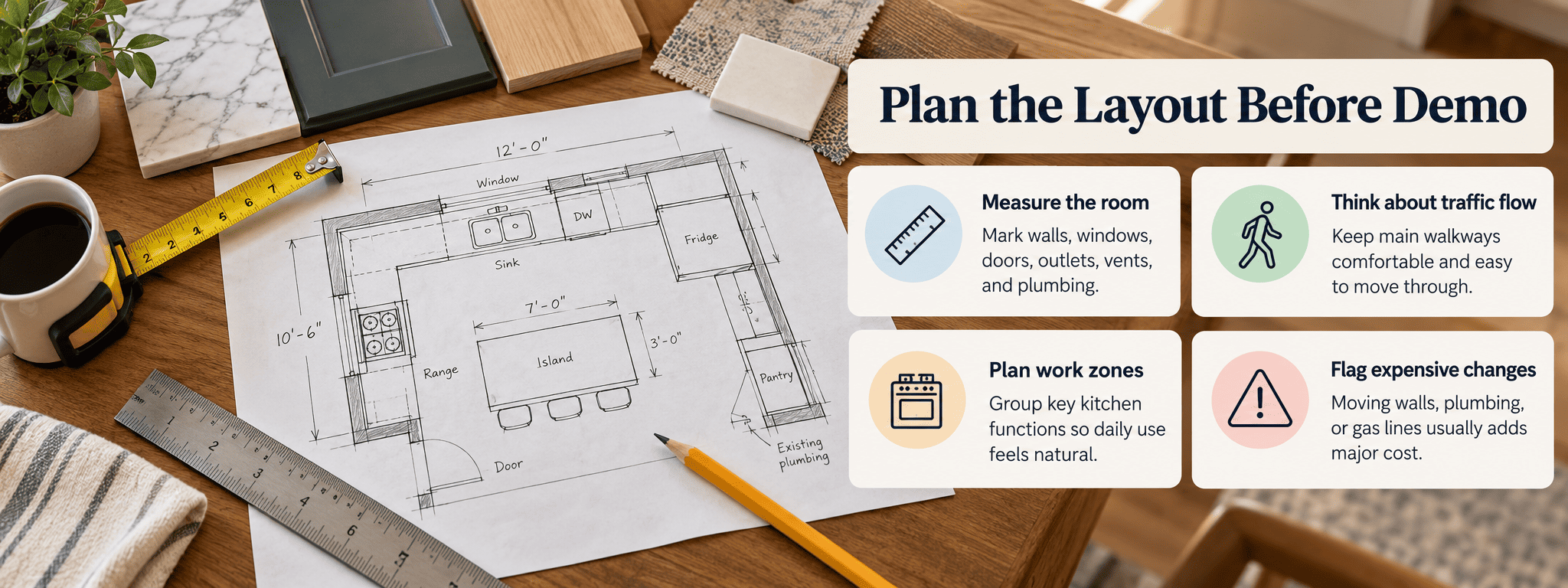 Planning a home improvement house layout with a measured floor plan