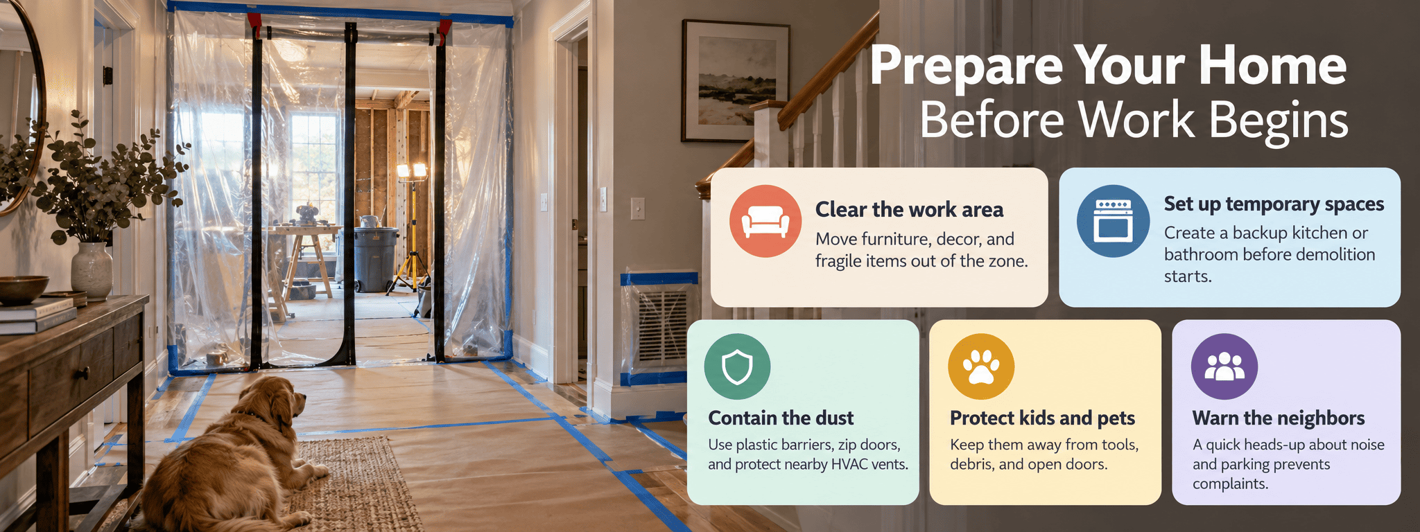 Preparing a home for a renovation project with dust barriers