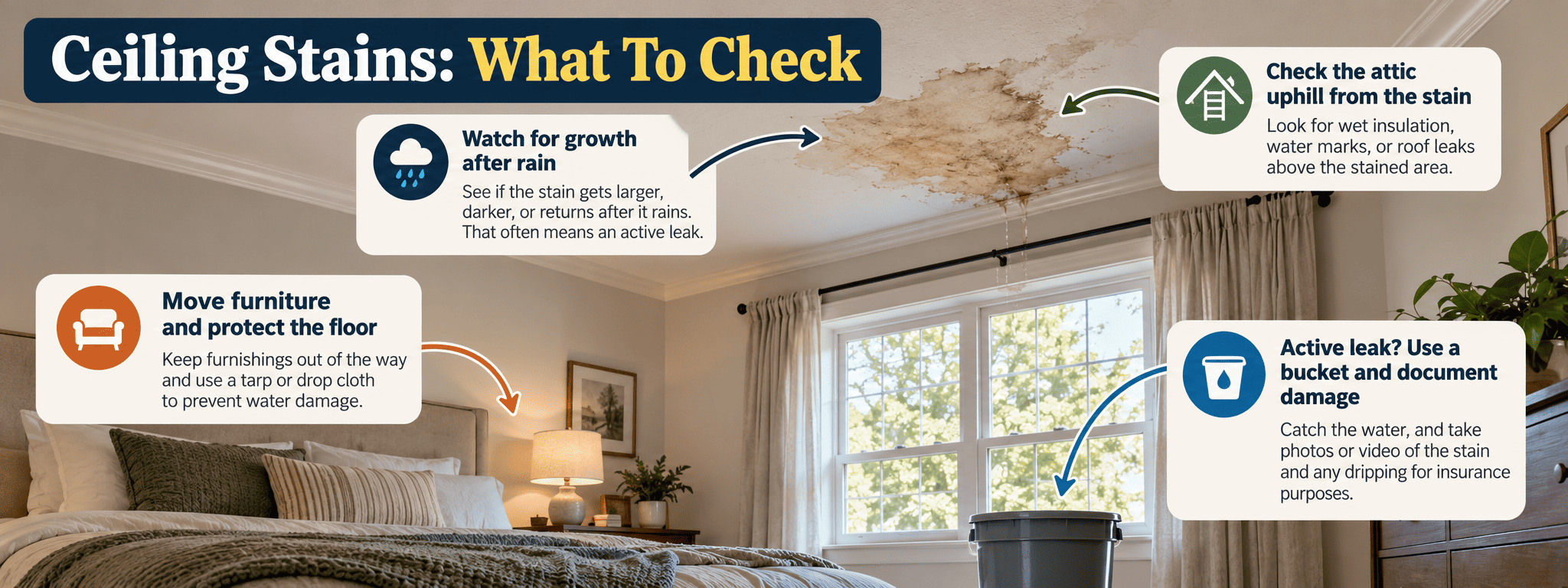 Ceiling water stain, one of the signs your roof needs repair