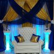 Photo #1: Leather throne chair, fabric draping backdrop, balloon decorating