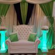 Photo #3: Leather throne chair, fabric draping backdrop, balloon decorating